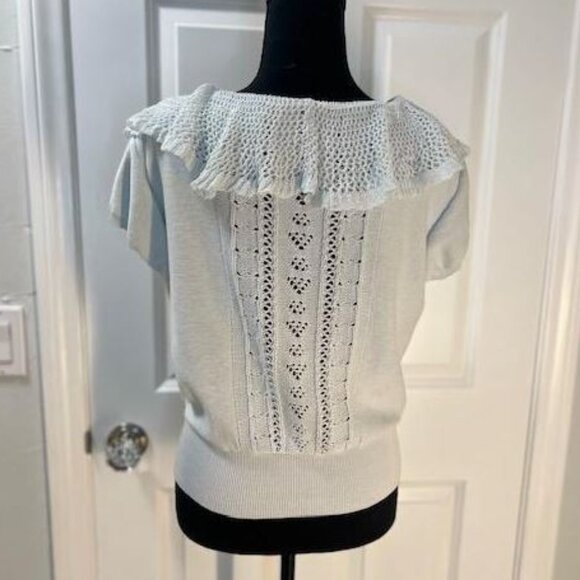 By Anthropologie Short-Sleeve Pointelle Sweater in Mint – Size Small - Picture 7 of 8